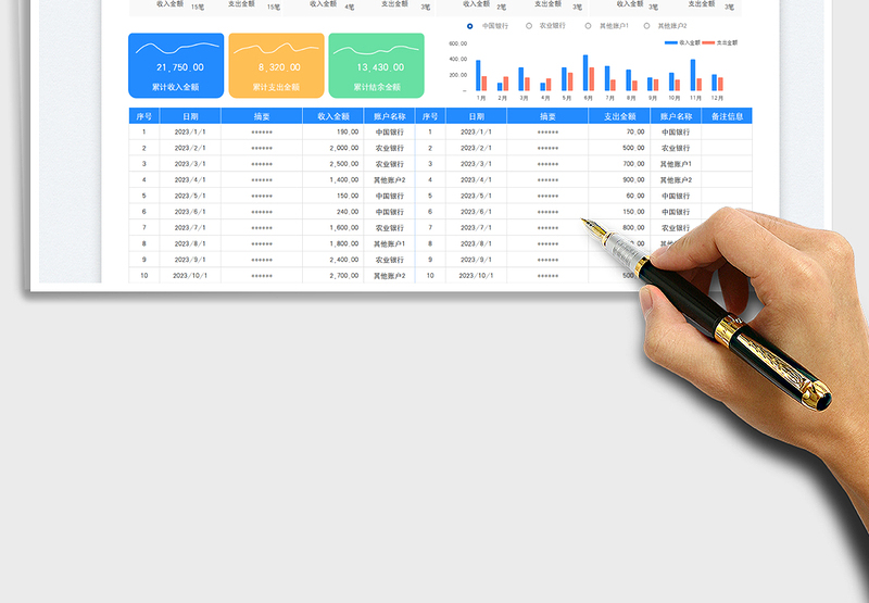 2025多账户银行收入支出明细表免费下载