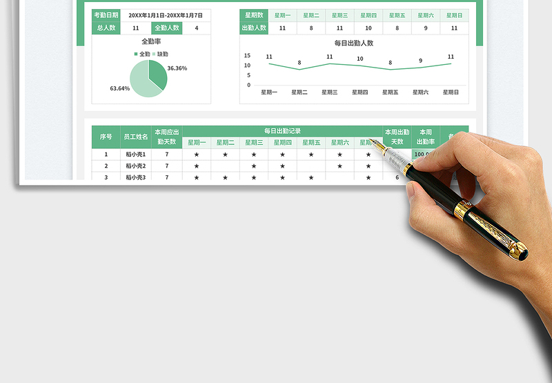 2025通用统计临时工每周考勤表每周考勤表免费下载