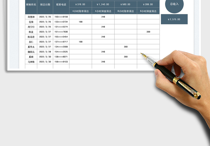 2025保洁收入统计表免费下载
