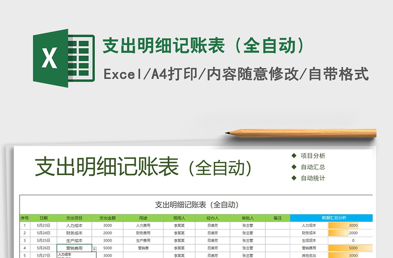 2025年支出明细记账表（全自动）