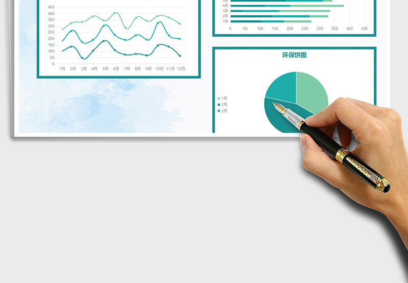 2025年绿色环保图表模板折线图饼图报表免费下载
