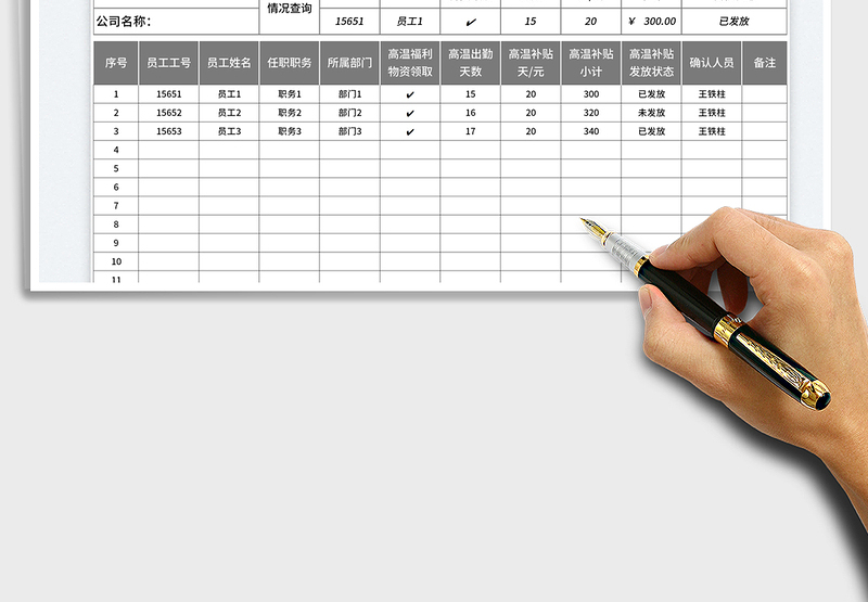 2025员工高温补贴领取统计表