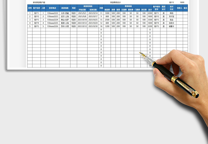 2025客户旅游费用信息一览表免费下载