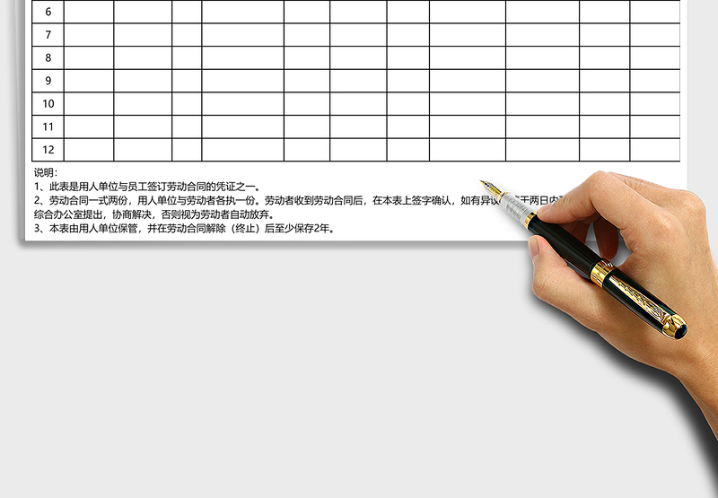 2025年员工劳动合同签收表