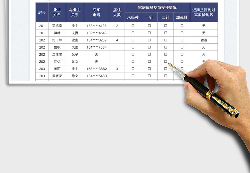 2025居委会人员摸查登记表免费下载