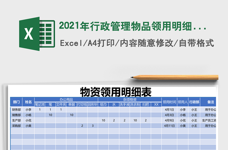 2025年行政管理物品领用明细表