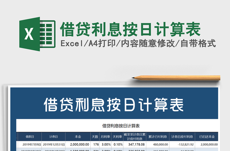 2025年借贷利息按日计算表
