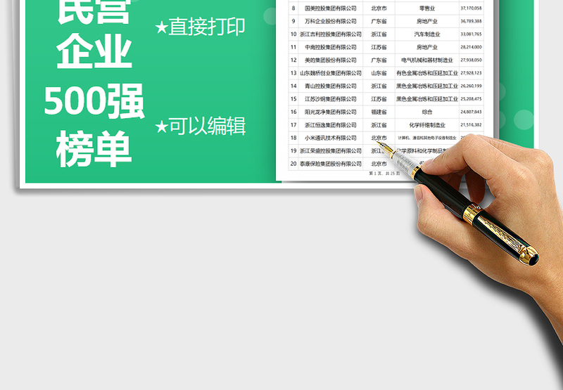 2020年中国民营企业500强榜单-可打印编辑