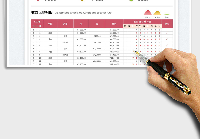 2025财务收支记账表-分栏式余额计算免费下载
