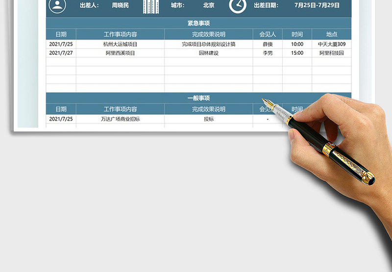 2025员工出差工作计划表免费下载
