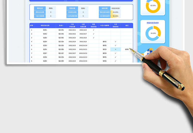 2025蓝色简约自动统计项目日报免费下载