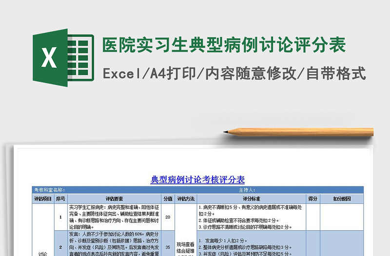 2025年医院实习生典型病例讨论评分表