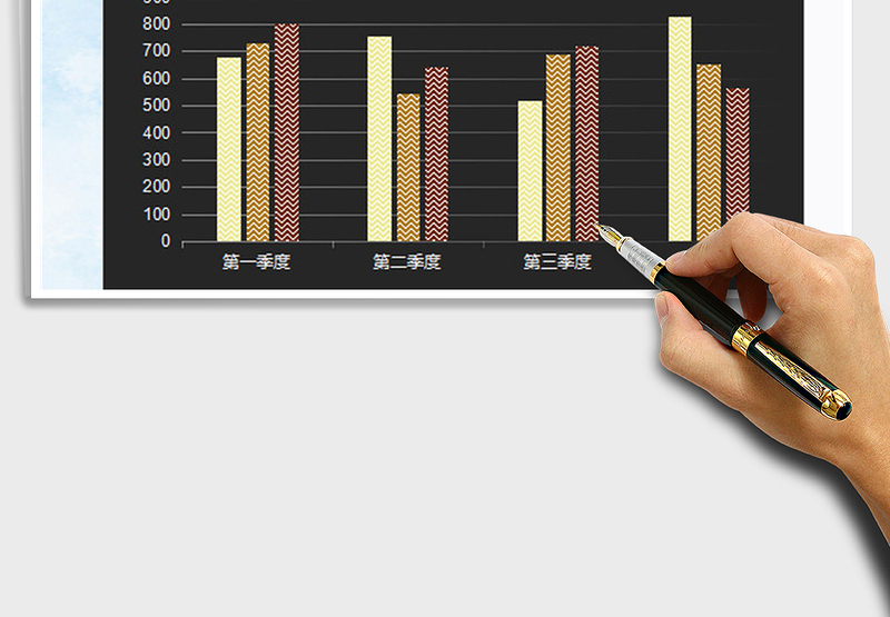 2025年季度分析纹理柱形图表模板报表