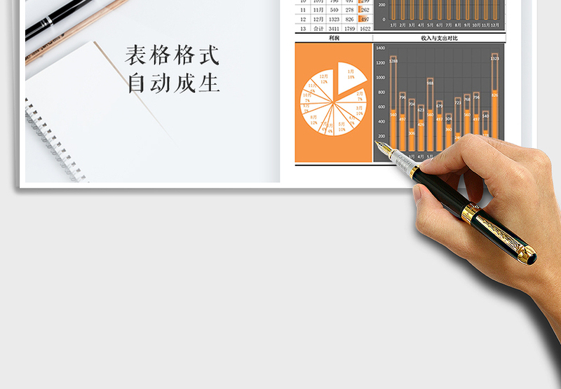 2025年财务收支统计柱形饼图橙色免费下载