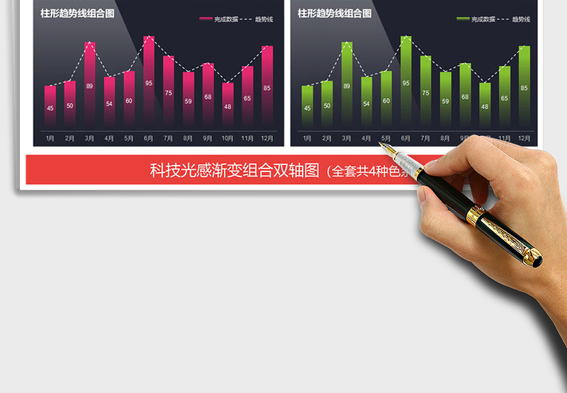 2025年科技光感双轴图线柱图表组合图免费下载