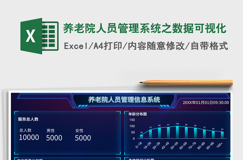 2024养老院人员管理系统之数据可视化exce表格