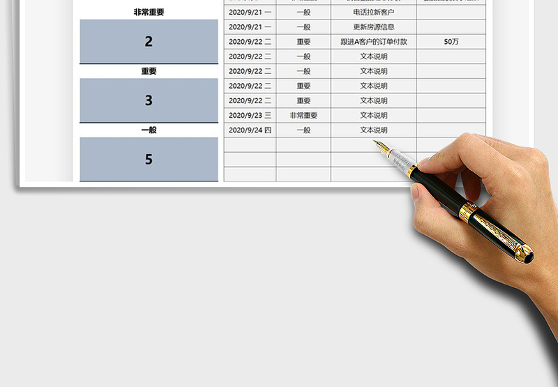2025年工作安排重要程度登记表