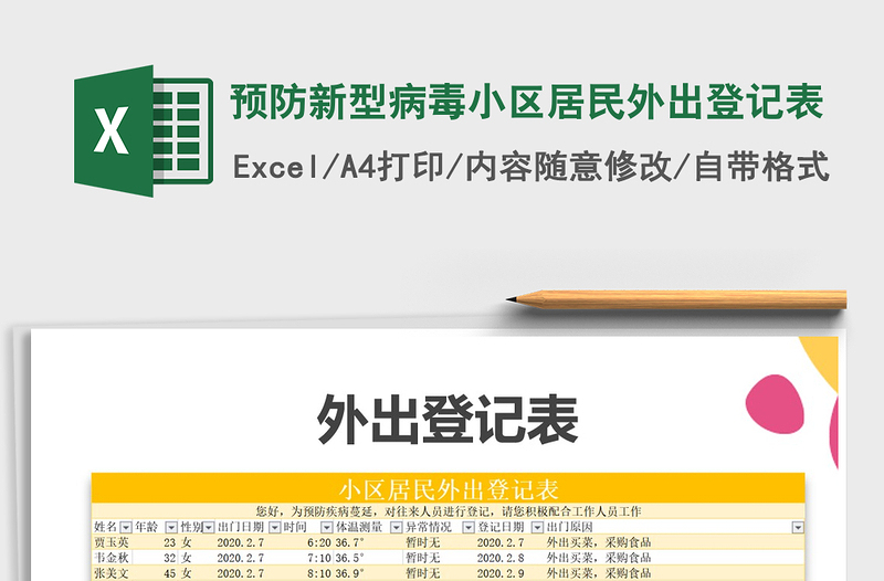 2025年预防新型病毒小区居民外出登记表