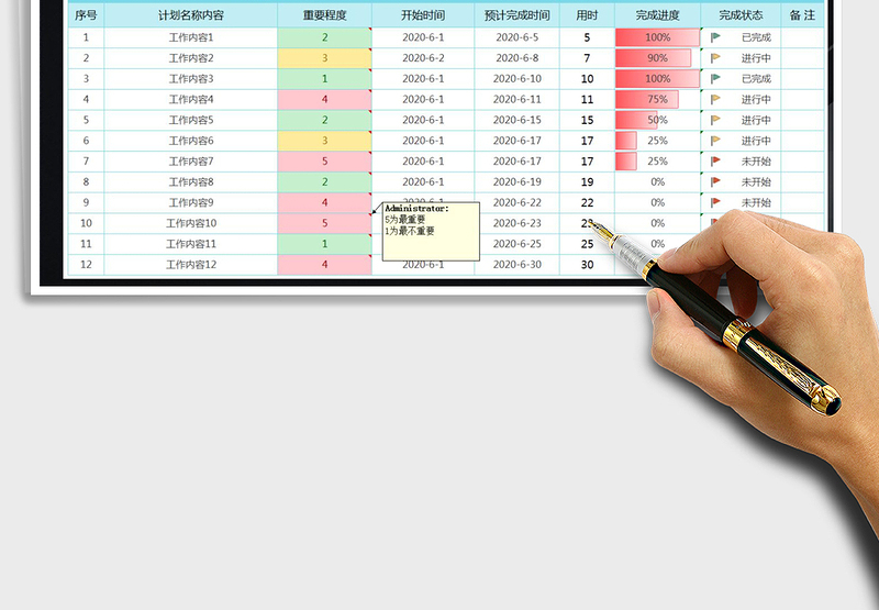 2025年月度工作计划控制表