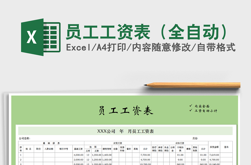 2025年员工工资表（全自动）