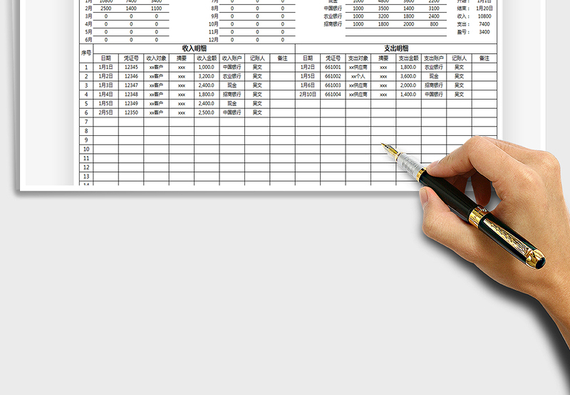 2025年收入支出明细表-财务记账表