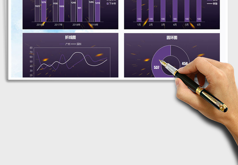 2025年紫色渐变-图报表模板