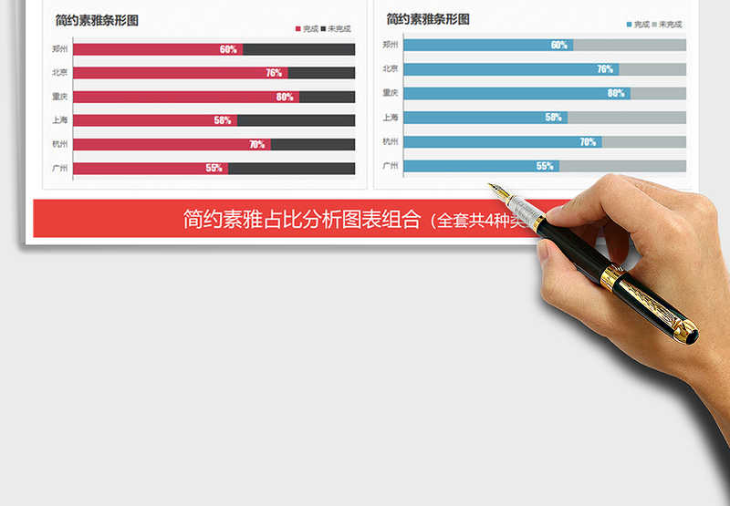 2025年简约素雅完成比例柱形图条形图表