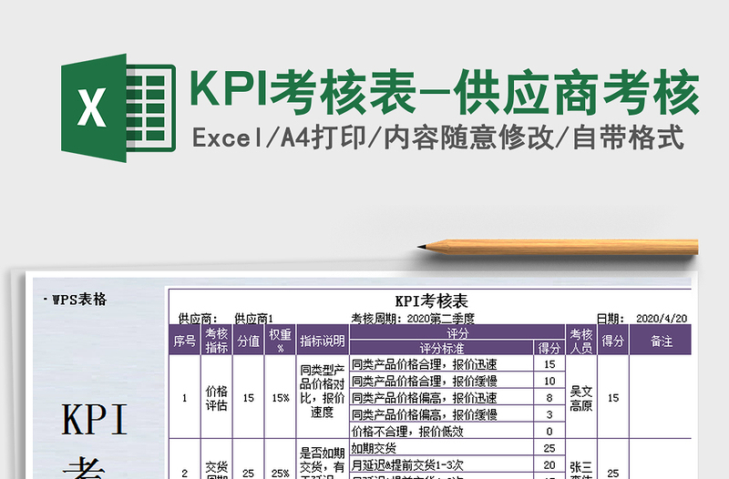 2025KPI考核表-供应商考核免费下载
