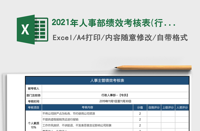 2025年人事部绩效考核表(行政专员)