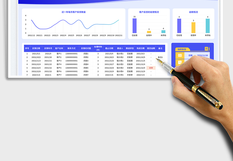 2025蓝色商务风自动调整统计区间客户反馈表免费下载