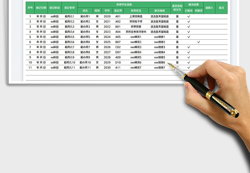 2025学生课堂异常表现统计表免费下载
