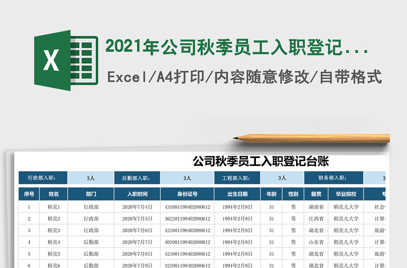 2025年公司秋季员工入职登记台账