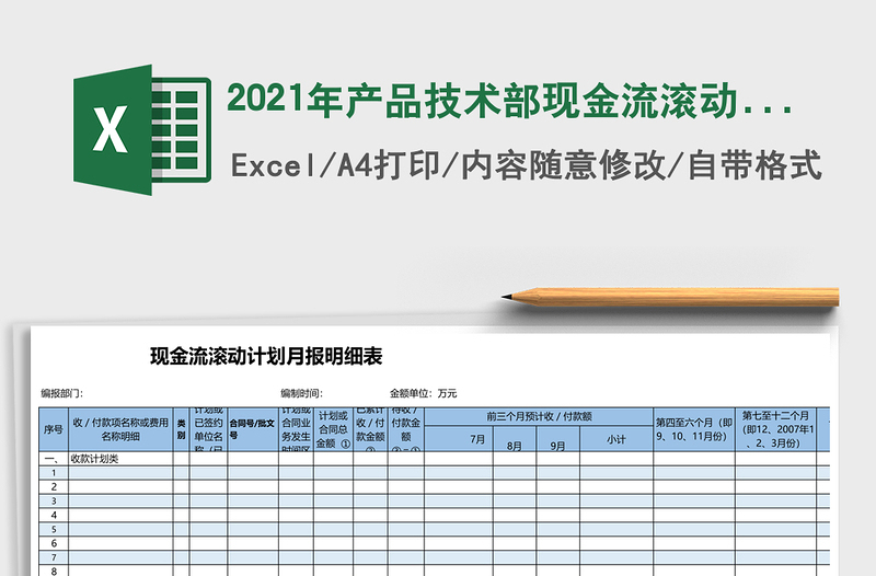 2025年产品技术部现金流滚动计划月报明细表