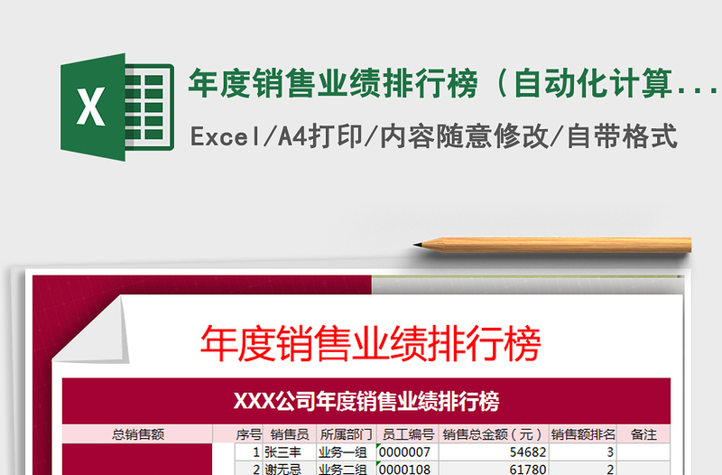 2025年年度销售业绩排行榜（自动化计算）