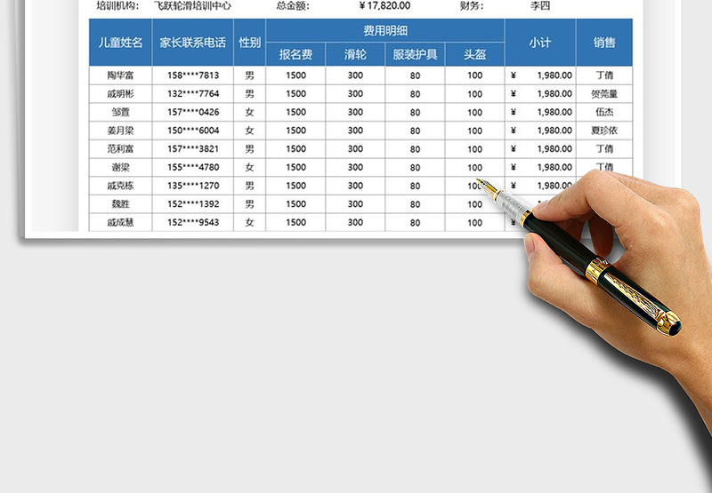 2025儿童轮滑培训报名费用表免费下载