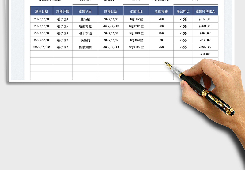 2025维修师傅派单收入明细表免费下载