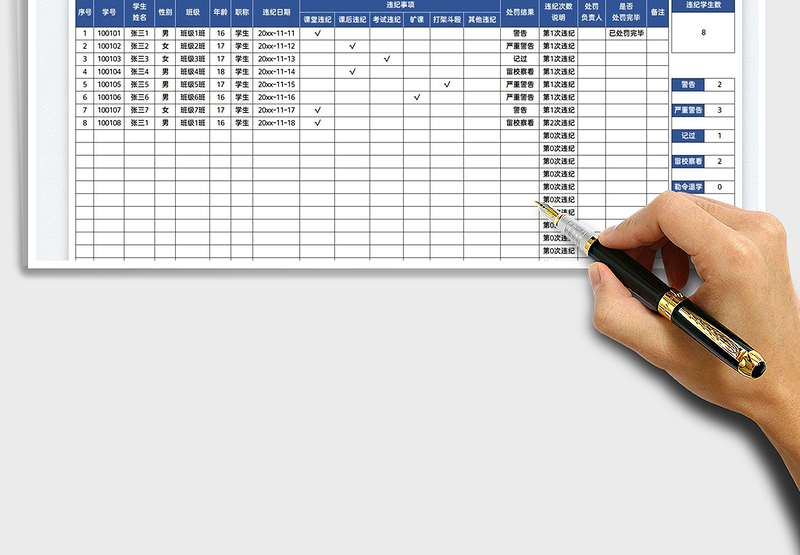 2025学生违纪统计表免费下载