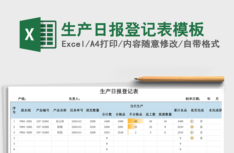 生产日报登记表模板