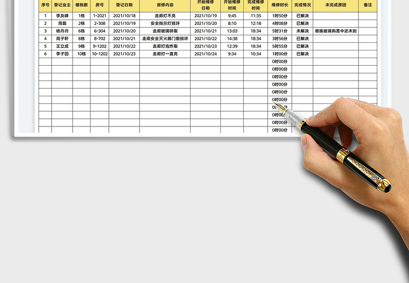 2025物业维修登记表免费下载