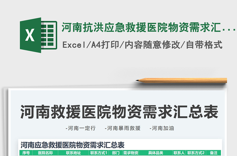 2025河南抗洪应急救援医院物资需求汇总表免费下载