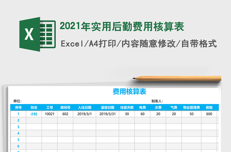 2025年实用后勤费用核算表