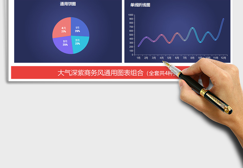 2025年深紫商务风通用图表 饼图折线图