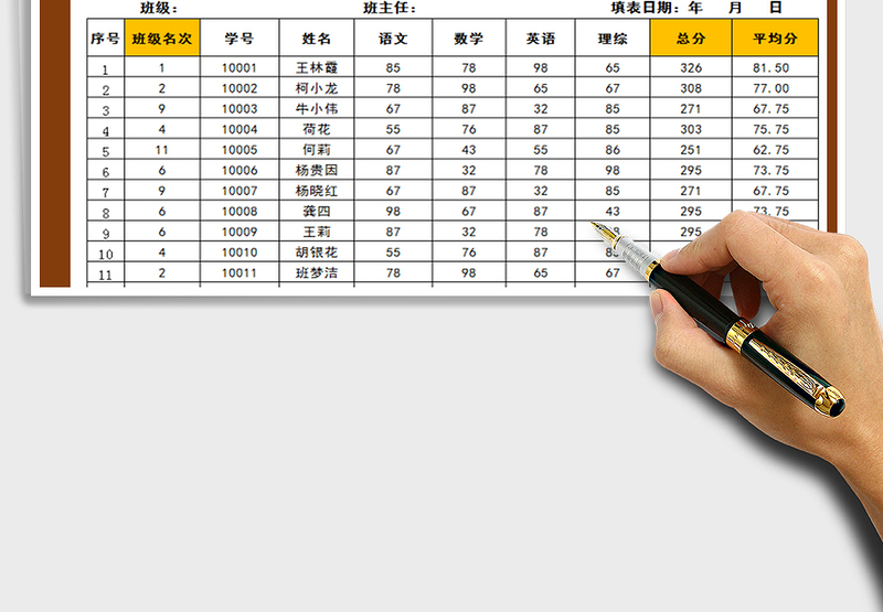 考试成绩总表-自动生成成绩单