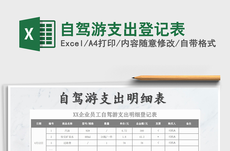 2025年自驾游支出登记表免费下载