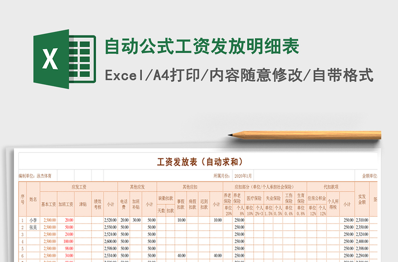 2025年自动公式工资发放明细表
