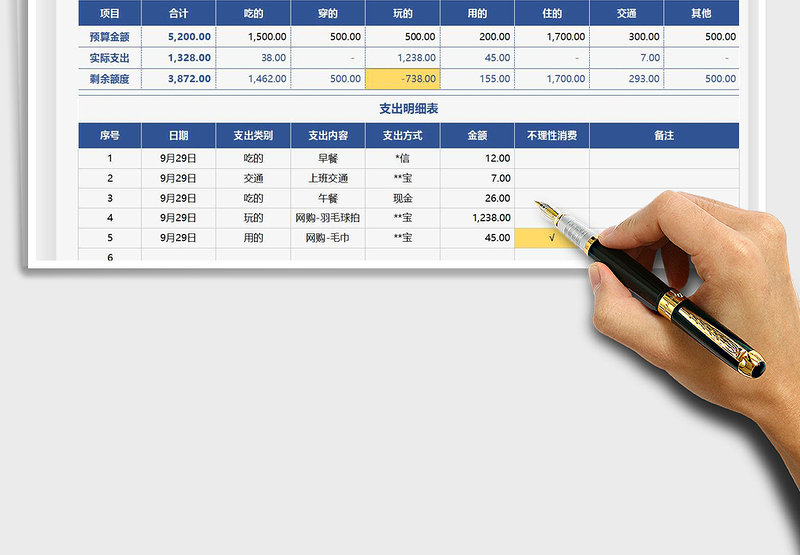 2025个人支出统计表-含预算控制免费下载