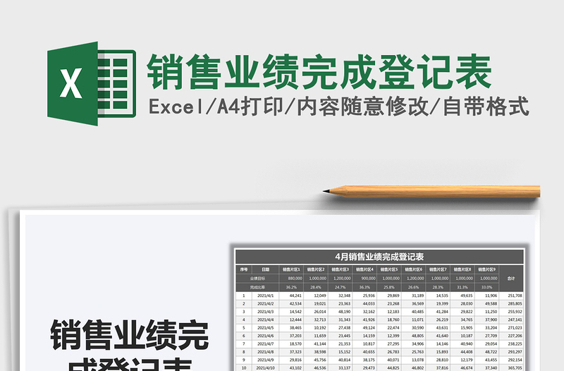 2025销售业绩完成登记表免费下载