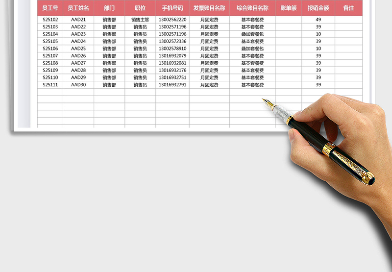 2025公司员工通讯费用报销表免费下载