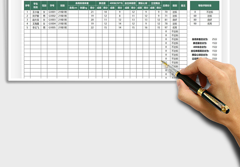 2025学生体质测试成绩表免费下载