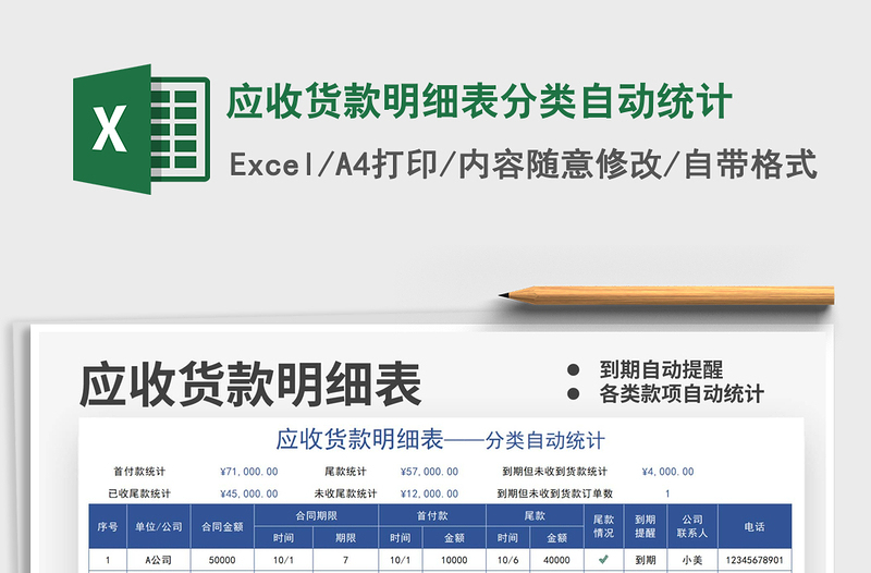 2025应收货款明细表分类自动统计免费下载